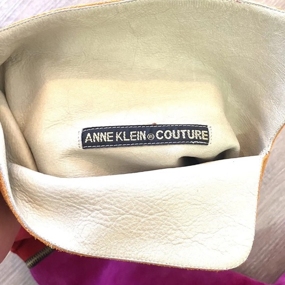 Anne Klein COUTURE Color Block‎ Leather Suede Knee High Zip Boots 6.5 Pink 80s - Picture 4 of 14